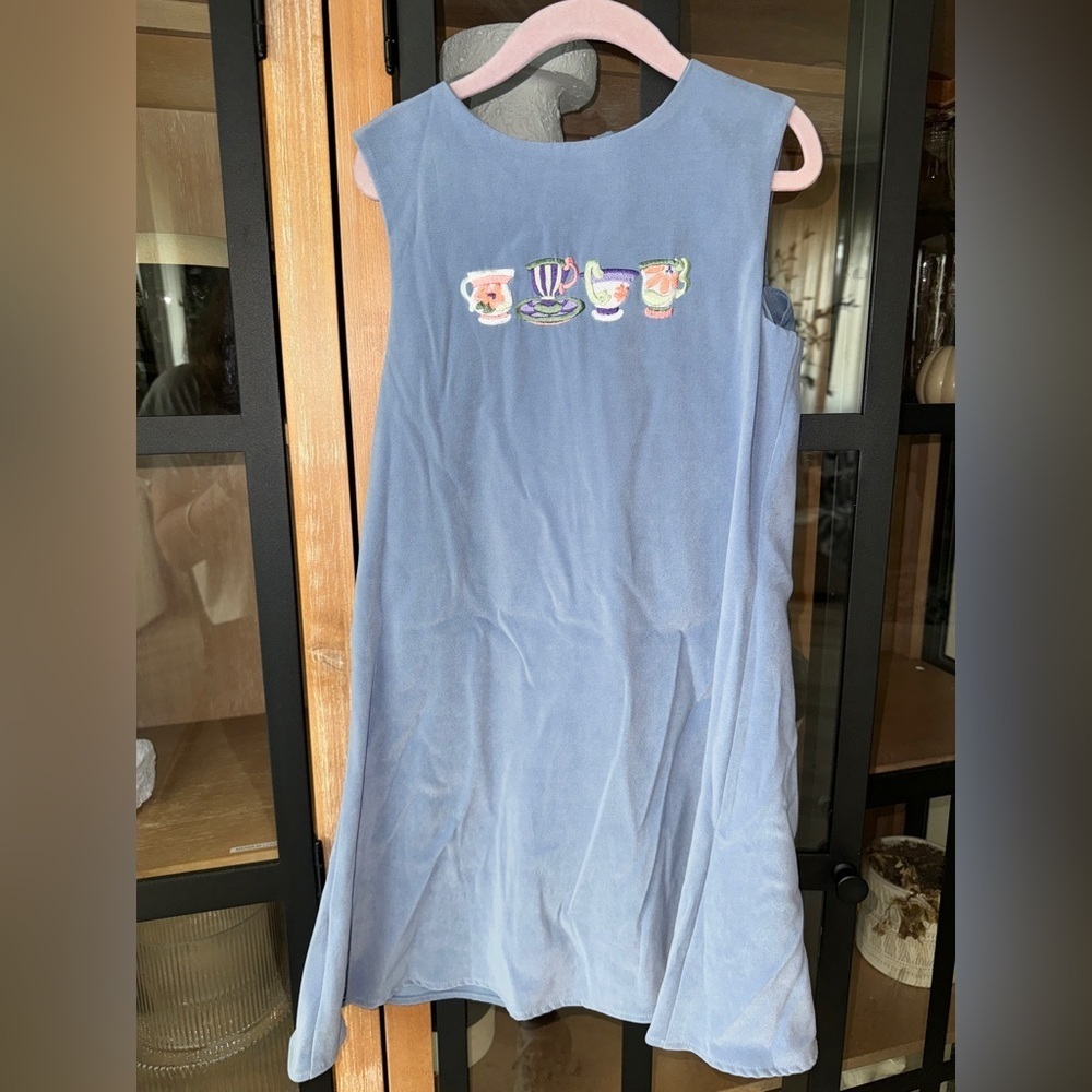 Vintage 90s Chocolate Soup teacups embroidered dress pinafore lavender girl